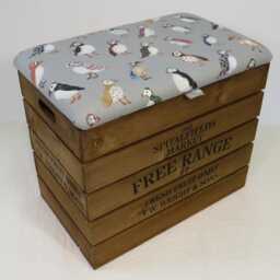 Large Rustic Wooden Storage Crate - Upholstered Fabric Lid Seat - thumbnail 2