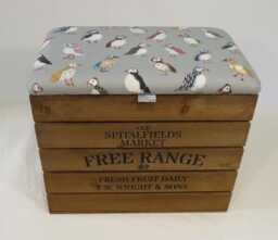 Large Rustic Wooden Storage Crate - Upholstered Fabric Lid Seat - thumbnail 1
