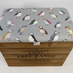 Large Rustic Wooden Storage Crate - Upholstered Fabric Lid Seat - thumbnail 3