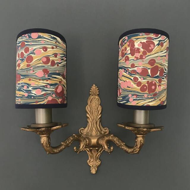 Hand Marbled Fantasy Zebra - Handmade, Candle Clip Half Shield Lampshade For Wall Lights - image 1