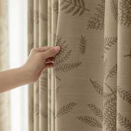 Tobias Linen Cotton Curtain, Natural Leafy Semi Blackout Room Darkening Textured Curtain Panel, 1Pc - thumbnail 3