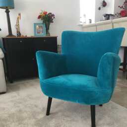 Orange Velvet Upholstered Armchair, Contemporary Cocktail Chair - thumbnail 3