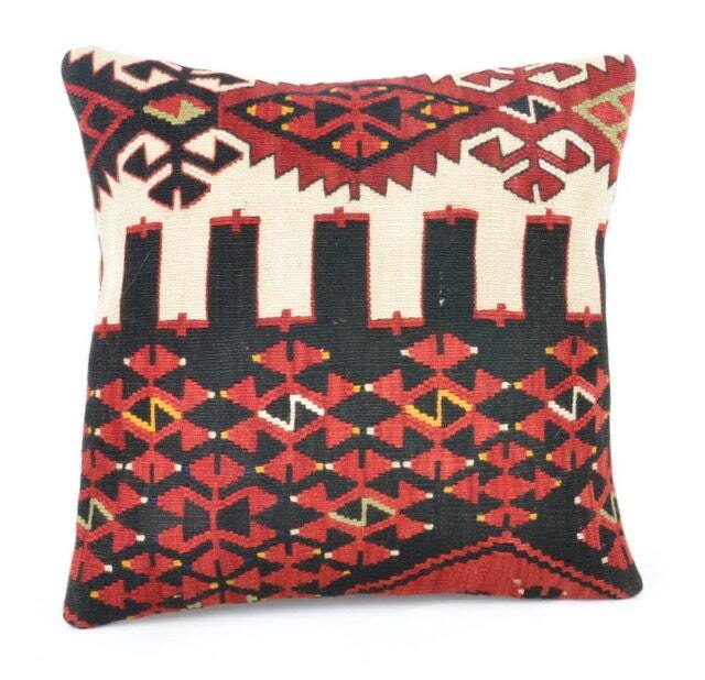 "Kilim Pillow, Wool Kilim Cousin From Anatolia, 40x40 cm, 16""x16" - image 1