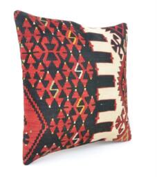"Kilim Pillow, Wool Kilim Cousin From Anatolia, 40x40 cm, 16""x16" - thumbnail 2