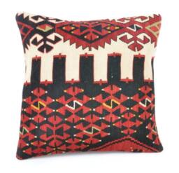 "Kilim Pillow, Wool Kilim Cousin From Anatolia, 40x40 cm, 16""x16" - thumbnail 1