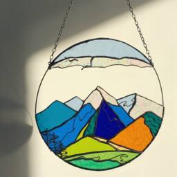 stain Glass Panel Suncatcher Picture Mountains Hill Landscape Home Decor For Window Wall Cling Nature Gift For Mothers Day House - thumbnail 3