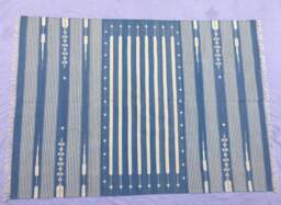 4x6 Light Denim & White Stripes Cotton Rug Dhurrie - Colour - thumbnail 1