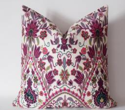 Floral Linen Throw Pillow Cover Rubin Red, Pink, Green - 20x20 - thumbnail 1