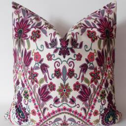 Floral Linen Throw Pillow Cover Rubin Red, Pink, Green - 20x20 - thumbnail 4