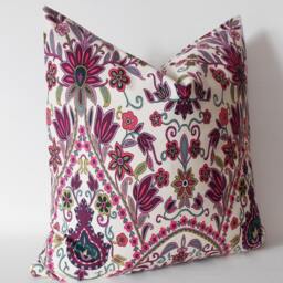Floral Linen Throw Pillow Cover Rubin Red, Pink, Green - 20x20 - thumbnail 3