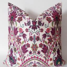 Floral Linen Throw Pillow Cover Rubin Red, Pink, Green - 20x20 - thumbnail 2