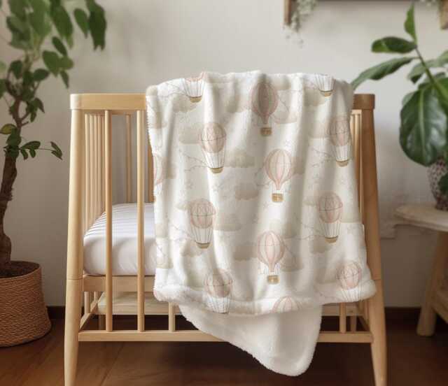 Multiple Hot Air Balloons - Pink Sherpa Blanket, Decor, Kids Bedding, Blankets, Children's Room, Balloons, Blanket - image 1
