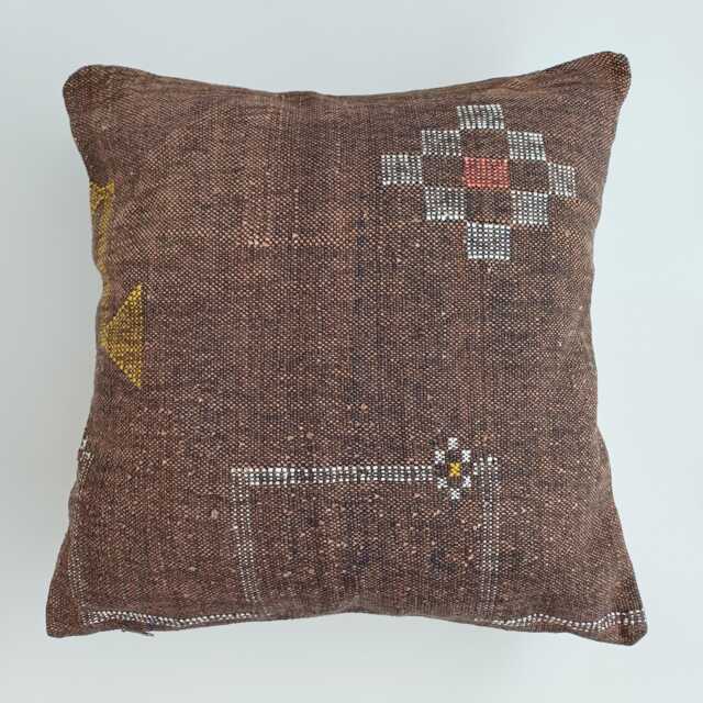 Moroccan Cactus Silk Cushion Cover, Handmade Charcoal Brown Sabra Throw Pillow, Scatter 18''x18''/47x47 cm - image 1