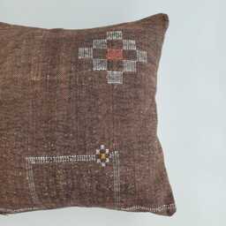 Moroccan Cactus Silk Cushion Cover, Handmade Charcoal Brown Sabra Throw Pillow, Scatter 18''x18''/47x47 cm - thumbnail 2