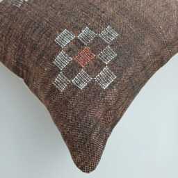 Moroccan Cactus Silk Cushion Cover, Handmade Charcoal Brown Sabra Throw Pillow, Scatter 18''x18''/47x47 cm - thumbnail 3