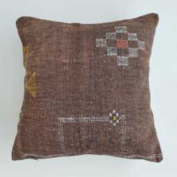 Moroccan Cactus Silk Cushion Cover, Handmade Charcoal Brown Sabra Throw Pillow, Scatter 18''x18''/47x47 cm