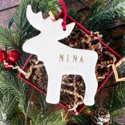 Personalized Moose Christmas Ornament With Name - Pick The Text Color Custom Child's First Xmas Gift - thumbnail 2