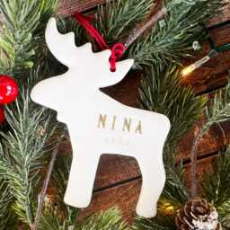 Personalized Moose Christmas Ornament With Name - Pick The Text Color Custom Child's First Xmas Gift - thumbnail 3