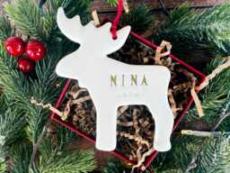 Personalized Moose Christmas Ornament With Name - Pick The Text Color Custom Child's First Xmas Gift - thumbnail 1