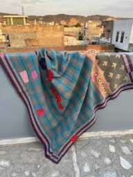 Boho Cotton Kantha Quilt Reversible Patchwork Block Print Handmade Blanket - thumbnail 1