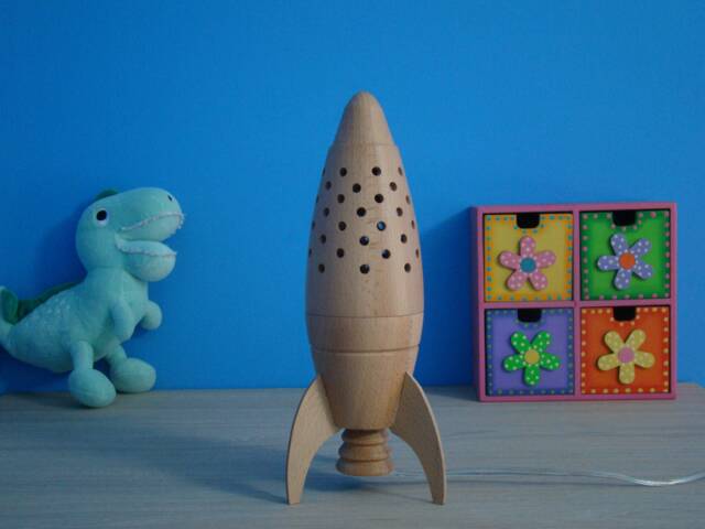 Space Rocket Lamp. Rocket-Shapped Wooden Bedside/Desk Lamp For Reading Or Ambient Light, Ideal Gift Kids - Ch4 Model - image 1