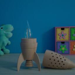 Space Rocket Lamp. Rocket-Shapped Wooden Bedside/Desk Lamp For Reading Or Ambient Light, Ideal Gift Kids - Ch4 Model - thumbnail 2