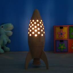 Space Rocket Lamp. Rocket-Shapped Wooden Bedside/Desk Lamp For Reading Or Ambient Light, Ideal Gift Kids - Ch4 Model - thumbnail 3