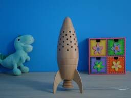 Space Rocket Lamp. Rocket-Shapped Wooden Bedside/Desk Lamp For Reading Or Ambient Light, Ideal Gift Kids - Ch4 Model - thumbnail 1
