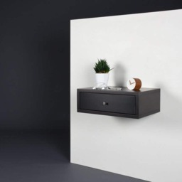 Black Floating Bedside Table With 1 Drawer/Modern Hall Console - thumbnail 3