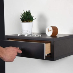Black Floating Bedside Table With 1 Drawer/Modern Hall Console - thumbnail 2