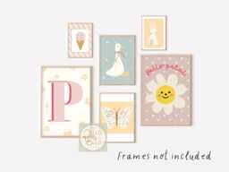 Set Of Cute Pastel Wall Prints For A Girls Room, Playroom Or Nursery - Unframed - thumbnail 1