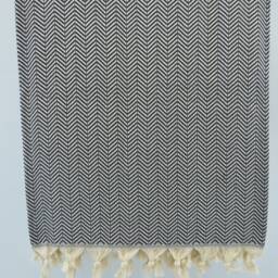 "Black Herringbone Throw, Turkish Blanket, 75""x91" - thumbnail 3