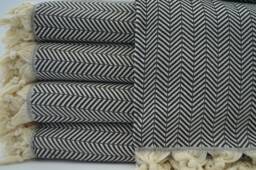 "Black Herringbone Throw, Turkish Blanket, 75""x91"