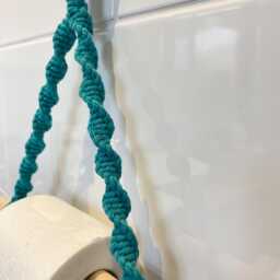 Teal Toilet Roll Holder Macrame Wall Hanging, Boho Bathroom Storage, Rustic Bath Accessory, Cotton Rope Loo Decor, Cloakroom Organisation - thumbnail 4