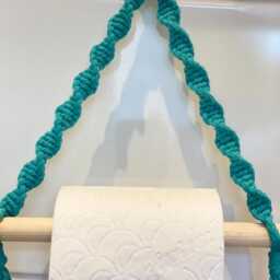 Teal Toilet Roll Holder Macrame Wall Hanging, Boho Bathroom Storage, Rustic Bath Accessory, Cotton Rope Loo Decor, Cloakroom Organisation - thumbnail 3