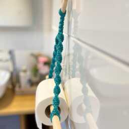 Teal Toilet Roll Holder Macrame Wall Hanging, Boho Bathroom Storage, Rustic Bath Accessory, Cotton Rope Loo Decor, Cloakroom Organisation - thumbnail 2