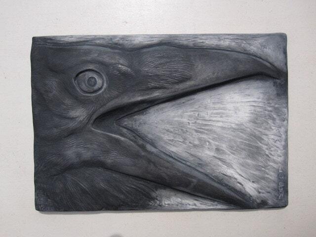 Crow Cawing Bas Relief Sculpture - image 1