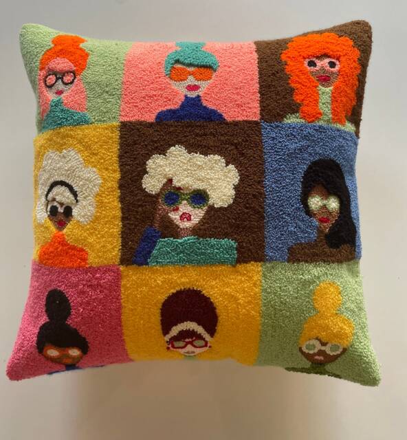 Handmade Pop-Art Girls Punch Needle Pillow Cover Embroidered Decorative Cushion - image 1