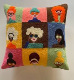 Handmade Pop-Art Girls Punch Needle Pillow Cover Embroidered Decorative Cushion - thumbnail 1
