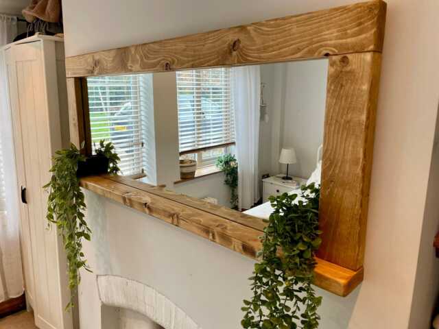 Living Room Mirror With Shelf - Handmade Wooden - image 1