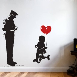 Wall Decal Banksy Tricycle Cop, Police Guard & Ballon Girl, Street Art Wall Sticker, Graffiti, Vinyl Art, Urban Interior, Home Decor - thumbnail 3