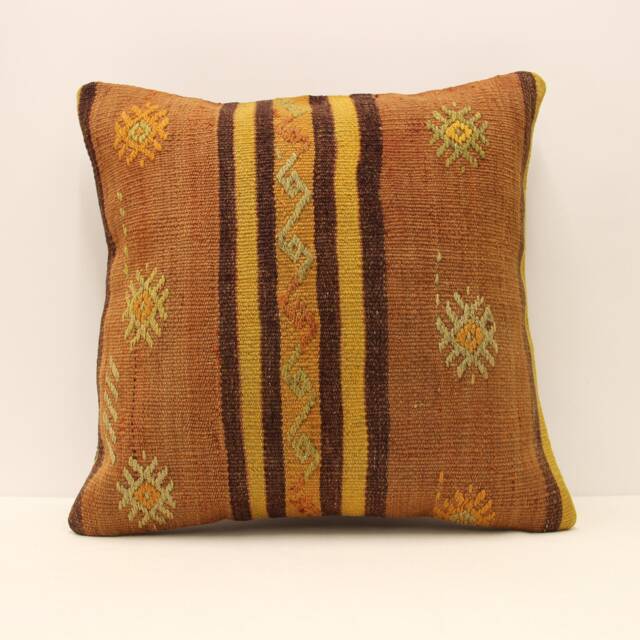 Handmade Kilim Pillow Cover, Wool Embroidered Cushion, 20x20 - image 1