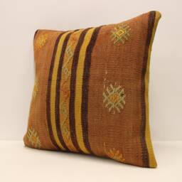 Handmade Kilim Pillow Cover, Wool Embroidered Cushion, 20x20 - thumbnail 3