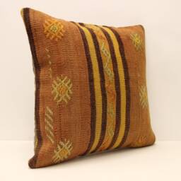 Handmade Kilim Pillow Cover, Wool Embroidered Cushion, 20x20 - thumbnail 2