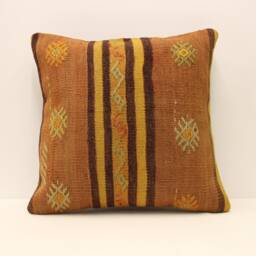 Handmade Kilim Pillow Cover, Wool Embroidered Cushion, 20x20 - thumbnail 1
