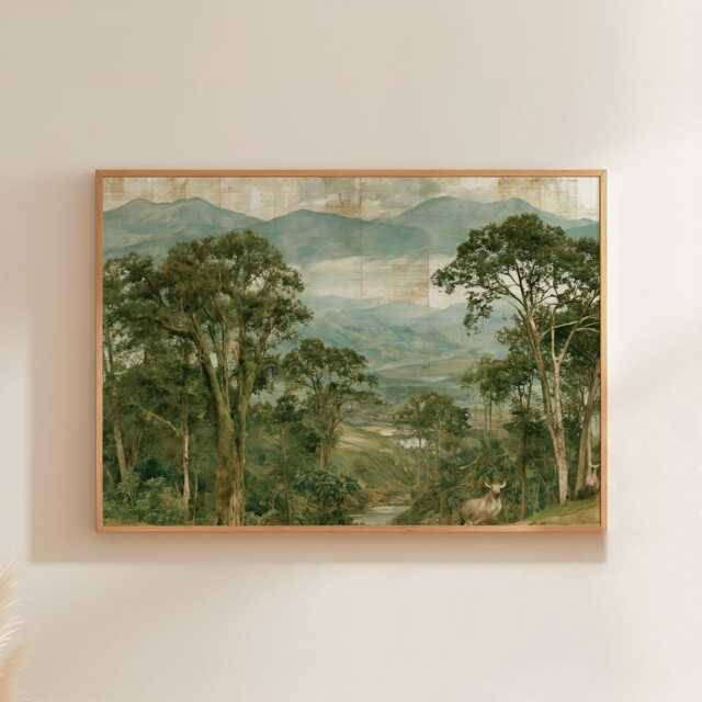 Pine Forest Poster, Woodland Path Print, Nature Wall Art, Paper - image 1
