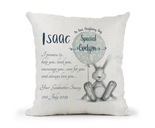 Personalised Godson Cream Cushion. Boys Christening Gift, Keepsake Gift, Bedroom Decor Gift - image 1