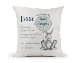 Personalised Godson Cream Cushion. Boys Christening Gift, Keepsake Gift, Bedroom Decor Gift - thumbnail 1