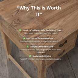 Reclaimed Teak Wood Coffee Table Rustic Mid-Century Center Table For Living Room - thumbnail 4