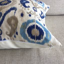 Blue Ikat Linen Cushion Cover, Gold Accents - thumbnail 2